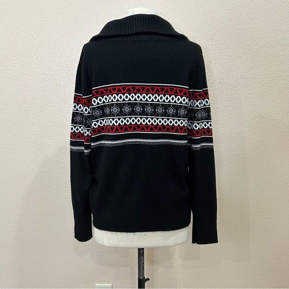 Josephine Chaus Fair Isle Full Zip Black Sweater Large - Picture 8 of 11